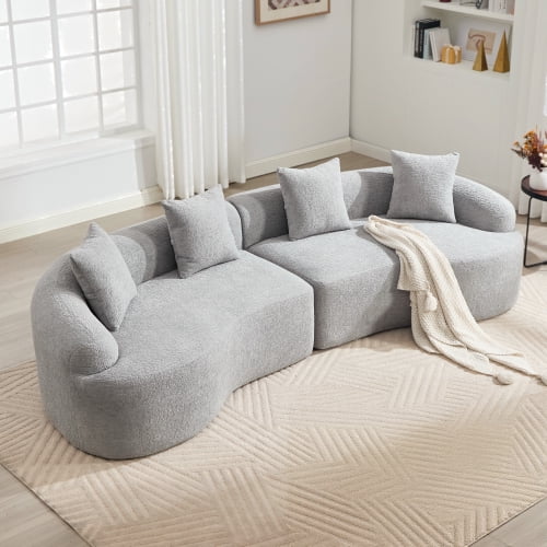 110" Curved Chenille Large Sofa, Mid-Century Modern Sofa with Modular Design, Oversized Sofa Chair for Living Room Apartment Lounge, Grey