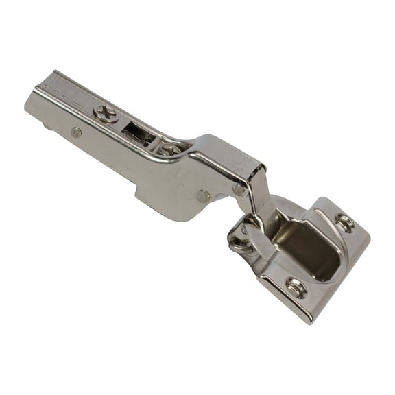 110 Degree Half Cranked Clip Top Overlay Screw-On Self Closing Cabinet Hinge, Nickel Plated