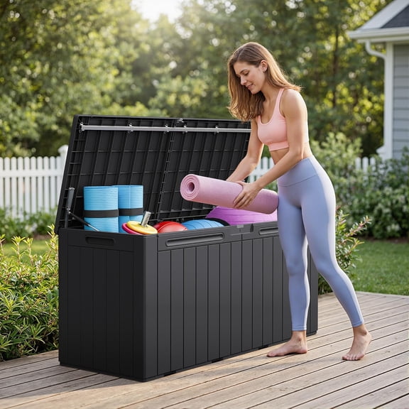 110 Gallon Outdoor Storage with Lockable Lid, Waterproof Deck Box for Garden Tools