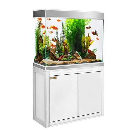 110 Gallon Tempered Glass Aquarium Fish Tank White and Silver with Filtration System