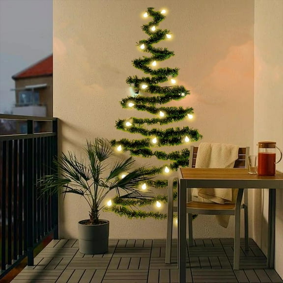 110-Inch Green PVC Christmas Garland with White LED Lights, Battery-Operated Indoor Outdoor Decor