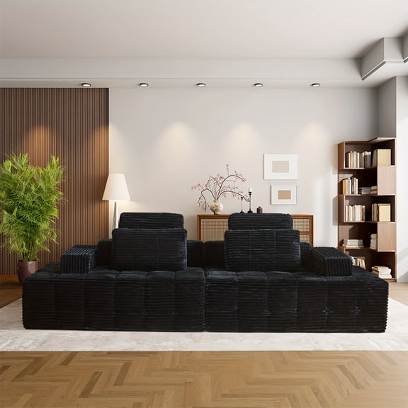 110-Inch Modern Modular Combination Living Room Sofa Set, Corduroy Boneless Cloud Couch, 4-Seater Fluffy Deep Seating Sectional, Convertible Sofa Bed Furniture for Home Living Room