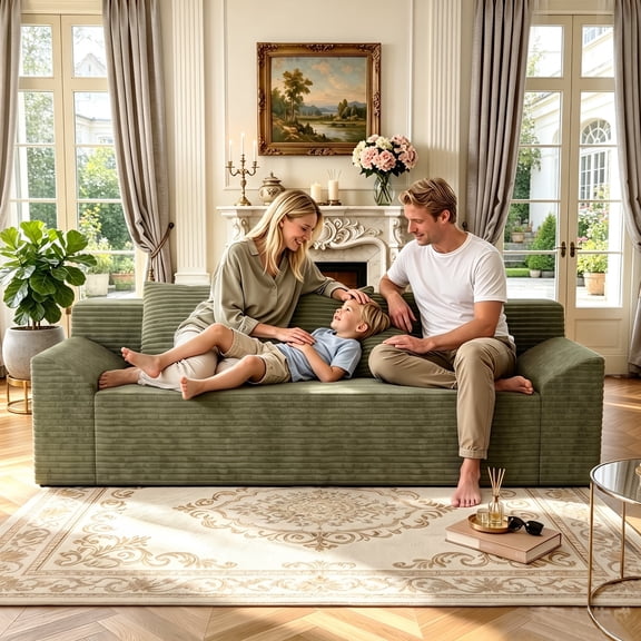 HSUNNS 71" 3 Setaser Sofa, Comfy Extra Deep Seat 3 Seater Couch for Living Room with Soft Upholstered, Free 3 Pillows, No Assembly Required, Green