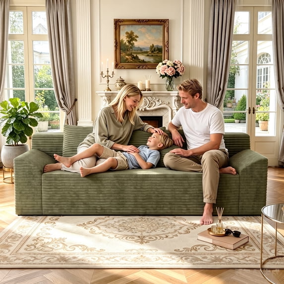 HSUNNS 71" 3 Setaser Sofa, Comfy Extra Deep Seat 3 Seater Couch for Living Room with Soft Upholstered, Free 3 Pillows, No Assembly Required, Green