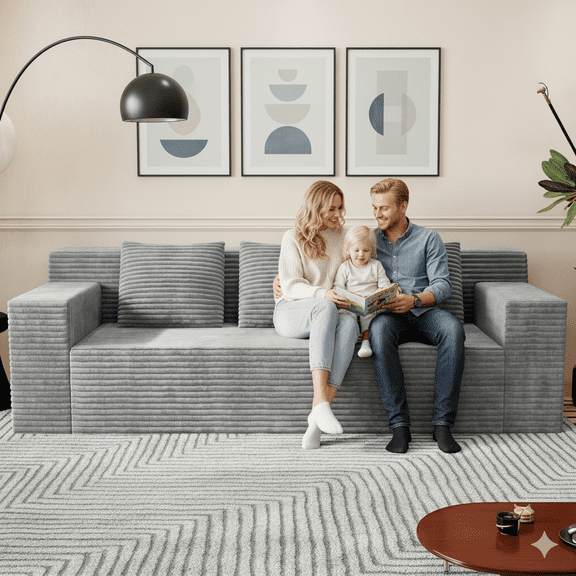 HSUNNS 71" 3 Setaser Sofa, Comfy Extra Deep Seat 3 Seater Couch for Living Room with Soft Upholstered and Side Pockets, Free 3 Pillows, No Assembly Required, Light Grey