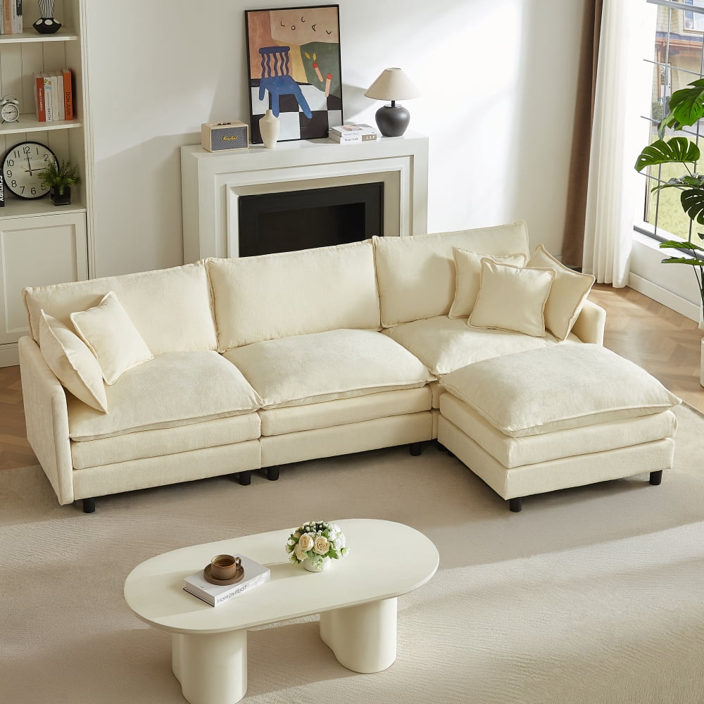 110" L Shaped Modular Sectional Sofa3-Seater Comfy Cloud Couch Set with Movable Ottoman, Chenille