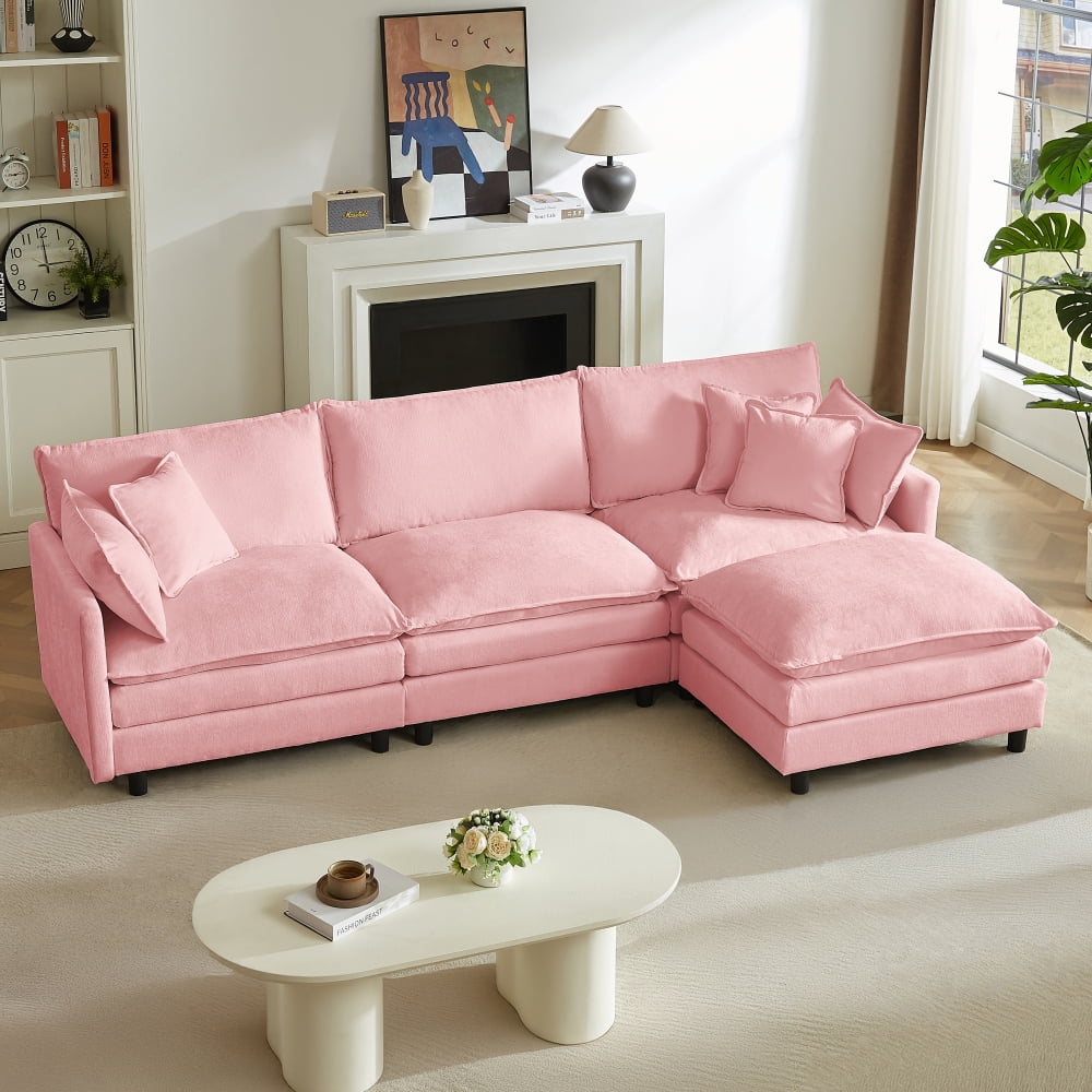 110" L Shaped Modular Sectional Sofa3-Seater Comfy Cloud Couch Set with Movable Ottoman, Chenille