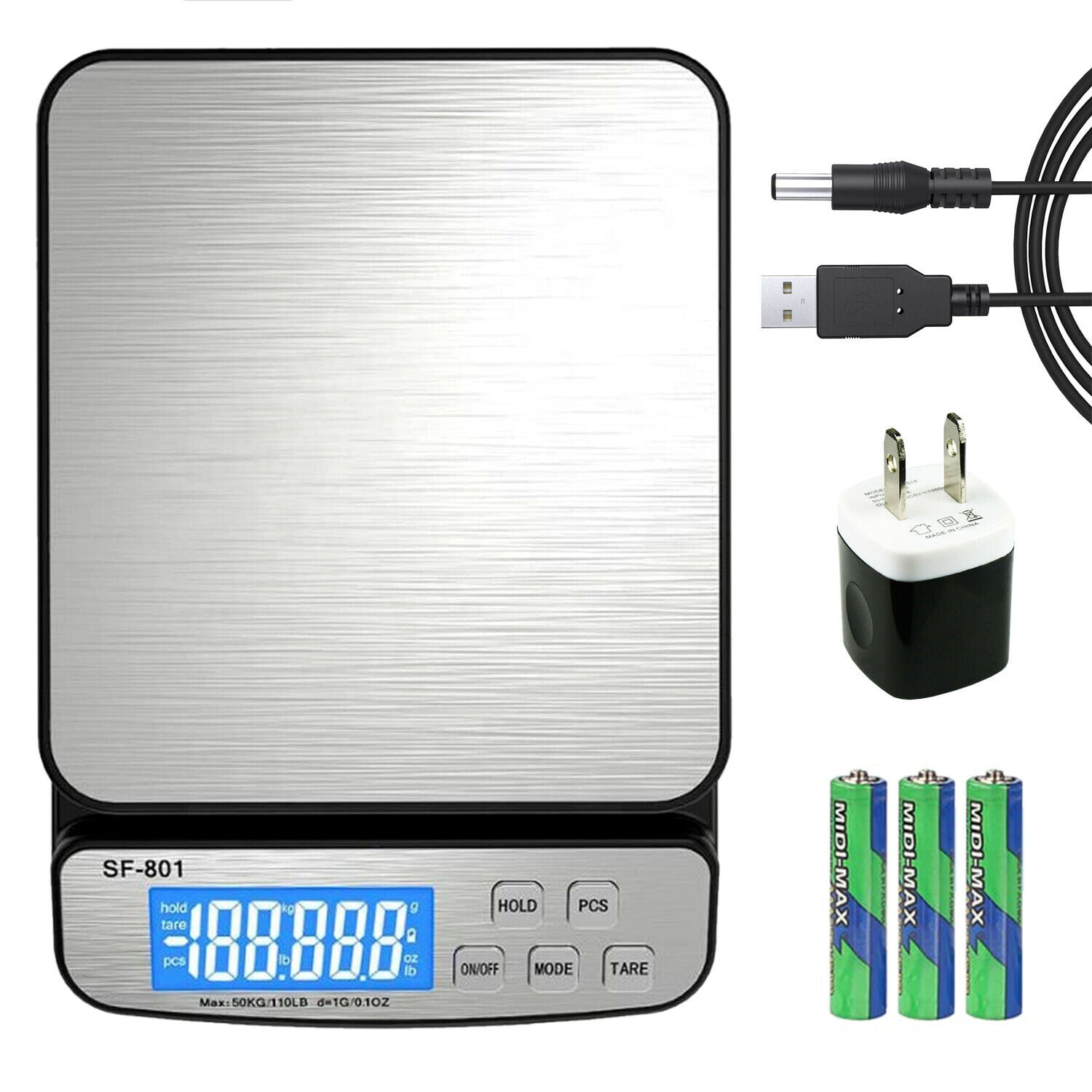 110 LB x 1g Digital Scale Postal Shipping Scale AC Adapter Battery SF