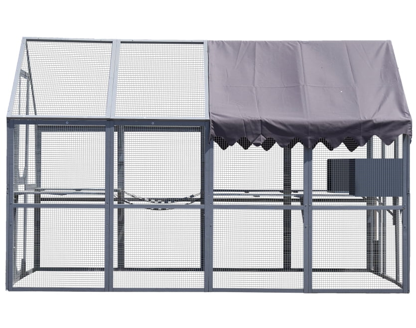110" Large Outdoor Cat House Enclosure Playpen w/ Waterproof Roof, Platforms, Walk-in Door