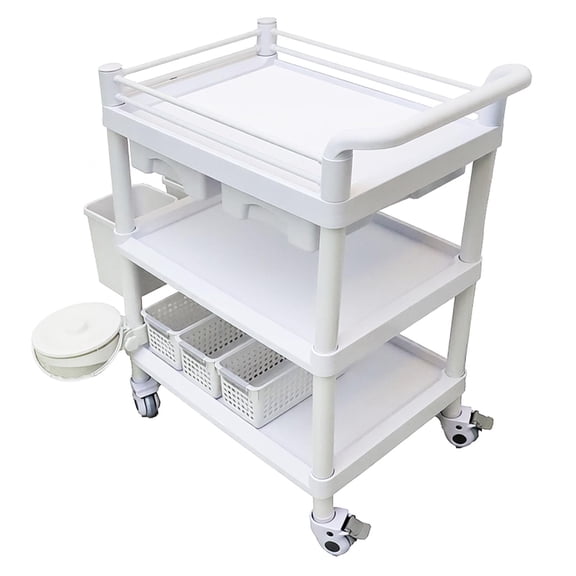 110 Lbs Load Medical Cart ,2 Drawers Utility Cart,Lockable 360Wheel Rolling Cart,Medical Trolley for Hospital Clinic Salon Lab