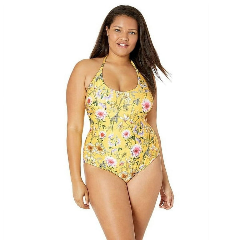 $110 Lucky Brand Halter One Piece Swimsuit Yellow CruisCoronado Size Medium