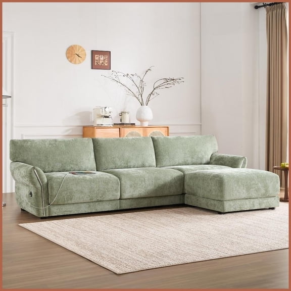 110'' Modern Chenille 4-Seat L-Shaped Sectional Sofa with USB-C Charger & Removable Ottoman for Living Room