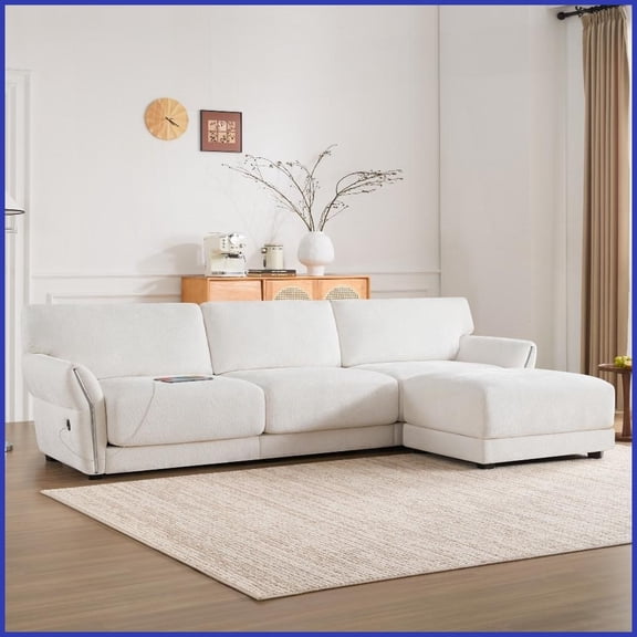 110” Modern Chenille L-Shaped Sectional Sofa – 4-Seat Living Room Couch with USB/Type-C Charger & Free Ottoman