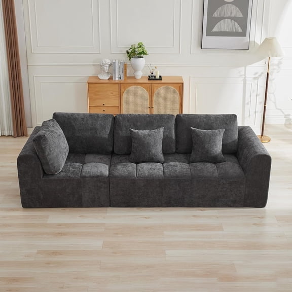 110''Modular Sectional Couches for Living Room, Cloud Boneless Compressed Sectional Sofa, Oversized 3 Seater Upholstered Memory Foam Sofa, No Assembly, Chenille Gray