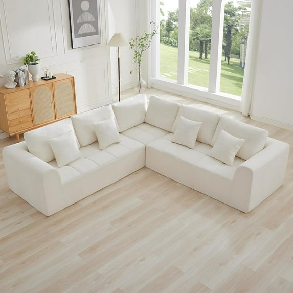 110''Modular Sectional Couches for Living Room, Cloud Boneless Compressed Sectional Sofa, Oversized L Shaped 5 Seater Upholstered Memory Foam Sofa, No Assembly, Chenille Beige
