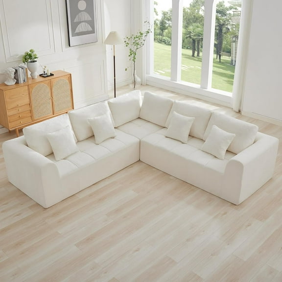 110''Modular Sectional Couches for Living Room, Cloud Boneless Compressed Sectional Sofa, Oversized L Shaped 5 Seater Upholstered Memory Foam Sofa, No Assembly, Chenille Beige