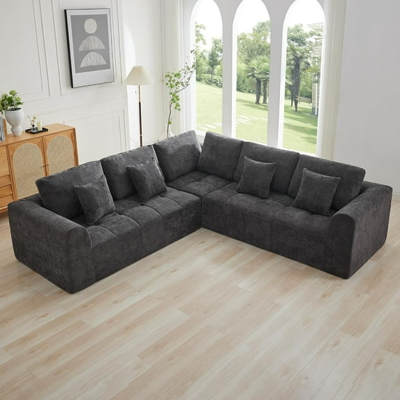 110''Modular Sectional Couches for Living Room, Cloud Boneless Compressed Sectional Sofa, Oversized L Shaped 5 Seater Upholstered Memory Foam Sofa, No Assembly, Chenille Gray
