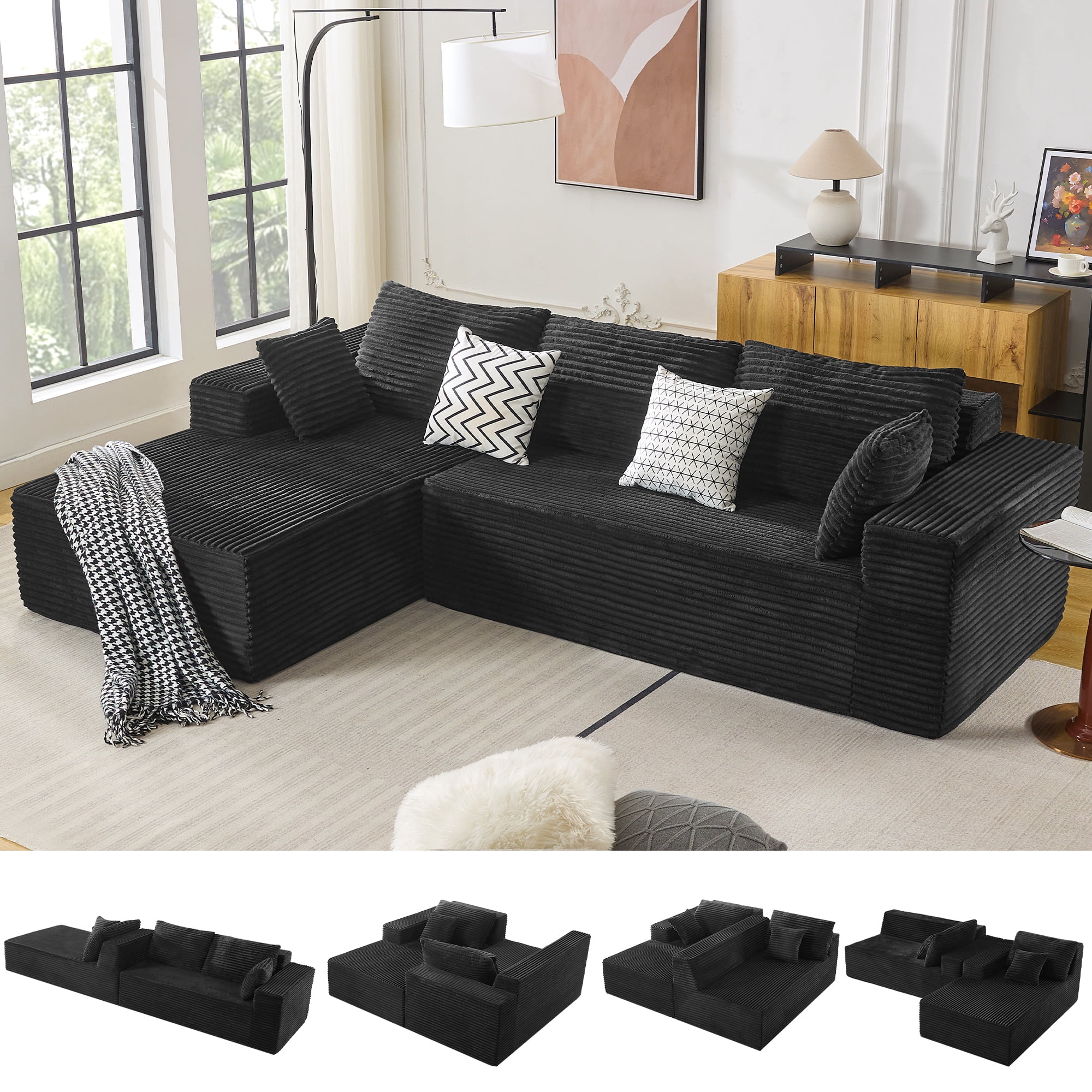 110" Oversized L-Shaped Sectional Sofa Modern Modular Cloud Couch with ...