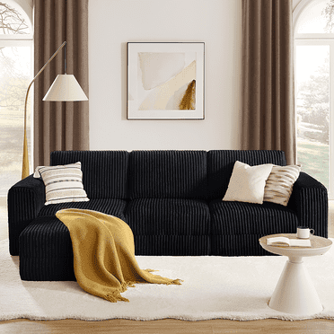 Onbrill Modular Sectional Sofa, L Shaped Couch, Upholstered Corduroy, Deep Seat and No Assembly Required, Black