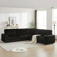 thumbnail image 1 of 110'' Oversized Corduroy Sectional Couch, L Shaped Corner Couch with Charge Station and Cup-holder, Deep Seat Comfy Upholstered Couches for Living Room, Not freely Combinable, Black, 1 of 9