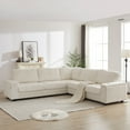 thumbnail image 1 of 110" Oversized L Shaped Sofa with Charging Ports and Cup-holders, Modern 5 Seat Corduroy Cloud Couch with Armrest Storage and Deep Seat for Living Room, Beige, 1 of 7