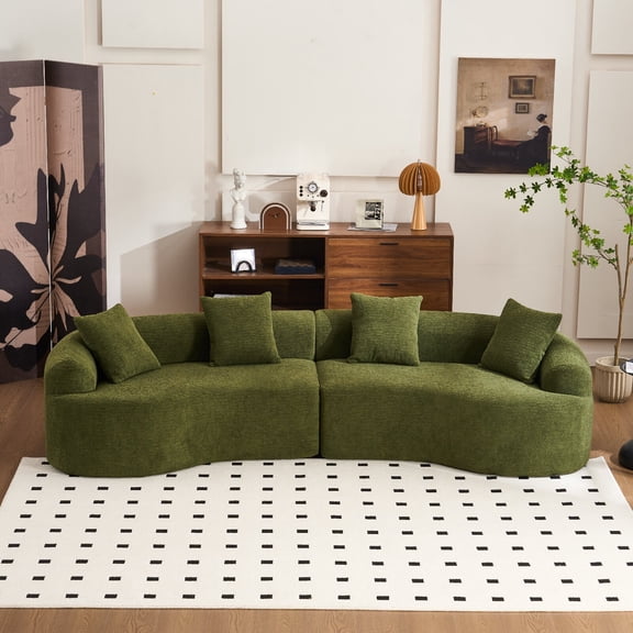 110" Oversized Modern Curved Sectional Sofa Couch, 4-Seater Boneless Compression Cloud Couch, Chenille Modular Sectional Sofa Couches for Living Room, Apartment, Office, Green