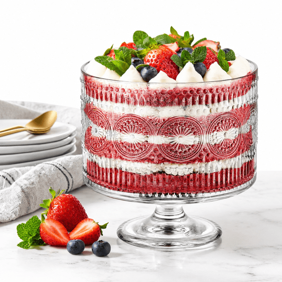 110 Oz Glass Serving Bowl With Pedestal For Layered Desserts, Fruit Salad, And Trifles