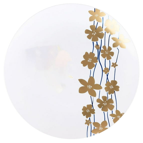 (110 PACK) EcoQuality 10" inch Round White Plastic Plates with Blue and Gold Vine Design - Disposable China Like Party Plates, Heavy Duty Dinner Plates, Salad Plate, Dessert, Wedding, Serveware