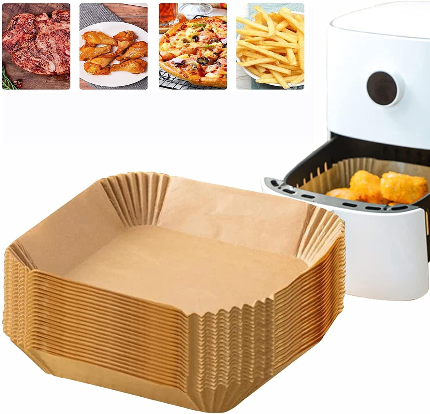 50pcs Square Air Fryer Liners Disposable, Greaseproof Paper For Air Fryer,  Compatible With Cosori, Ninja, Tower Cosori (unbleached)