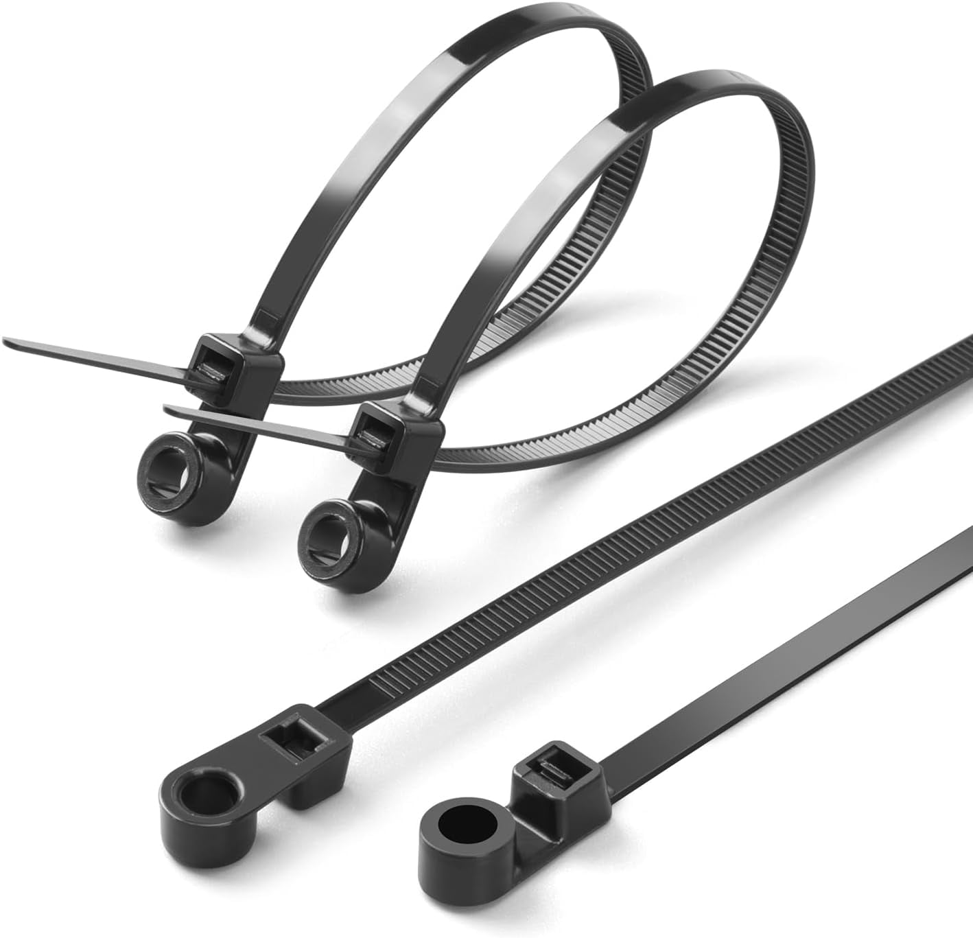 110 PCS Black Zip Ties with Screw Hole 7.5 Inch, 75 lbs Mountable head Cable Tie, Multipurpose Heavy Duty Nylon Zip Tie for Indoor & Outdoor Use
