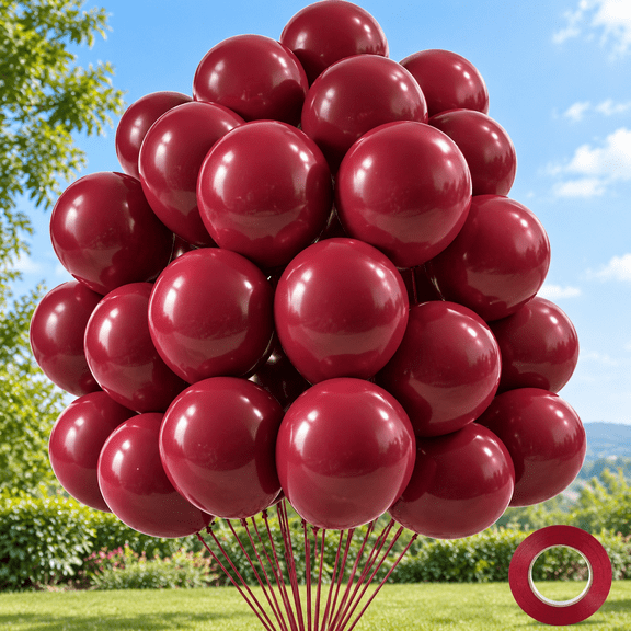 110 PCS Burgundy Balloons, 12 Inch Bright Burgundy Latex Balloons
