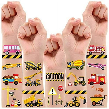 110 PCS Cars and Trucks Temporary Tattoos for Kids, Construction Tractor Themed Birthday Party Supplies Decorations for Boys, Construction Trucks Fake Tattoos Stickers for Toddlers - 12 Sheets