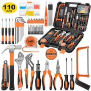 110 PCS Household Hand Tool Set - Home Basic Repair Tool Kit with Case, Hammer, Pliers, Screwdrivers, Adjustable Wrench and Voltage Tester for Men Women Home Maintenance and DIY Projects