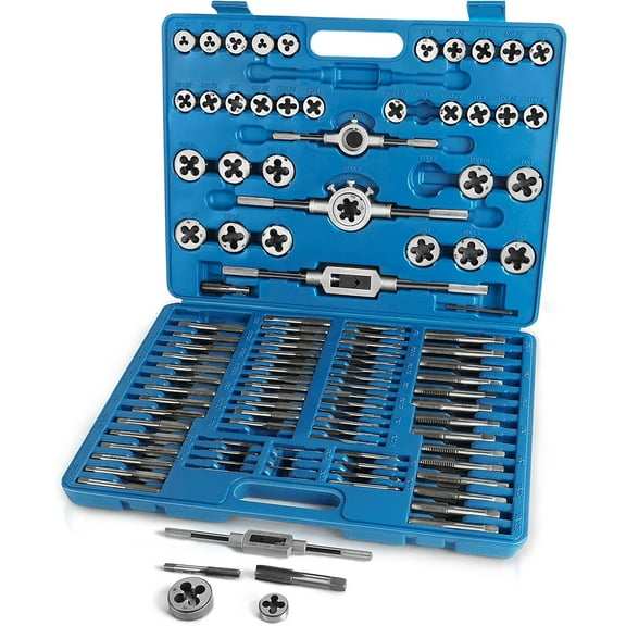 110 PCS Metric Tap and Die Set Engineers Kit Screw Bolt Cutter Handle for Cutting External and Internal Threads Threading and Rethreading with Storage Case