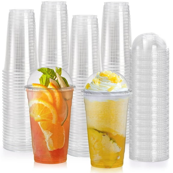 110 Pack 24 Oz Plastic Cups with Dome Lids & Sipping Hole, Disposable Clear Drinking Cups for Milkshakes, Iced Coffee, Smoothies & Bubble-Free Drinks