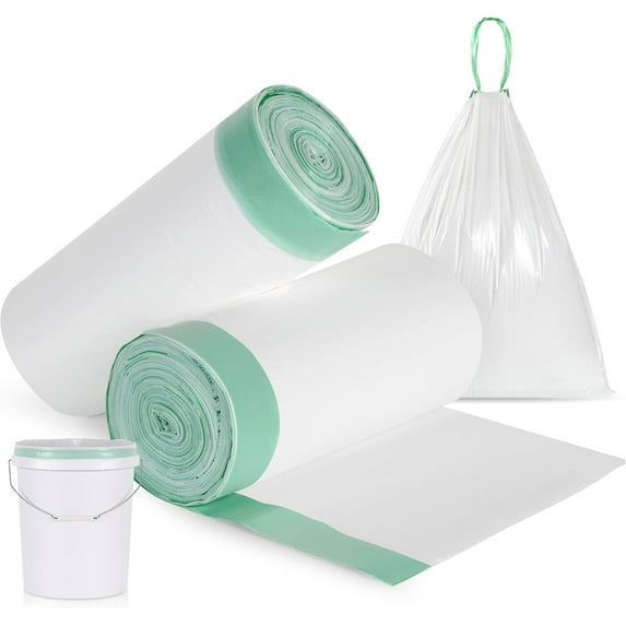 110-Pack 5 Gallon Trash Bags Drawstring – Fits Five Gallon Buckets, White Small Garbage Bags for Bathroom Can, Leak-Resistant & Heavy-Duty 0.9 Mil Thick Plastic Small Trash Can Liners