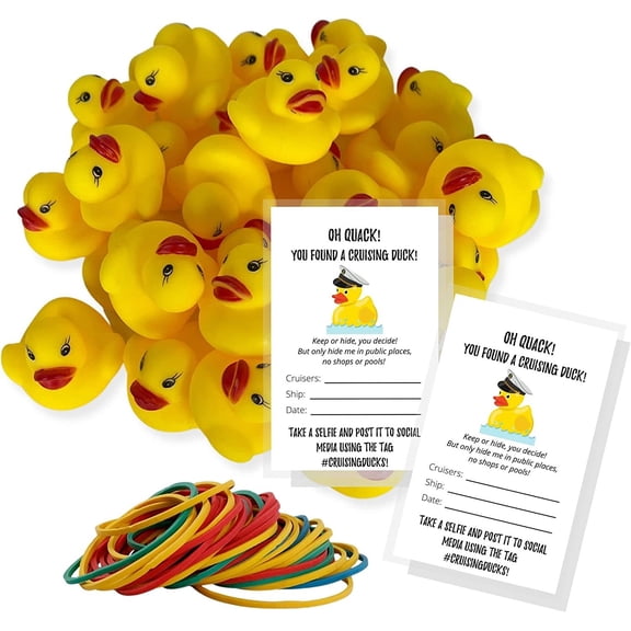 110 Pack Bulk Cruising Ducks Tag Kit with Rubber Ducks & Rubber Bands Mini Rubber Ducks-Cruising Duck Tags-Rubber Bands #CruisingDucks Oh What Luck!