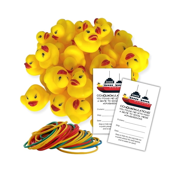 110 Pack Bulk Cruising Ducks Tag Kit with Rubber Ducks & Rubber Bands Mini Rubber Ducks-Cruising Duck Tags-Rubber Bands #CruisingDucks Oh What Luck!