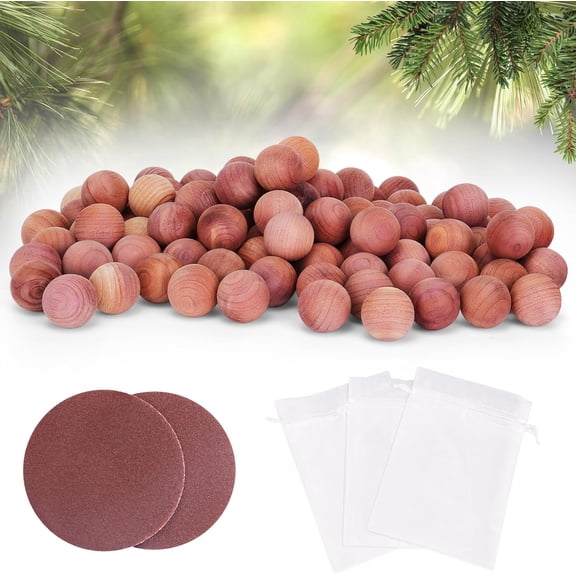 110 Pack Cedar Balls for Clothes Storage, for Wardrobes and Drawers, 100% Natural Aromatic Cedar Wood Balls, with Sandpaper and Sachets