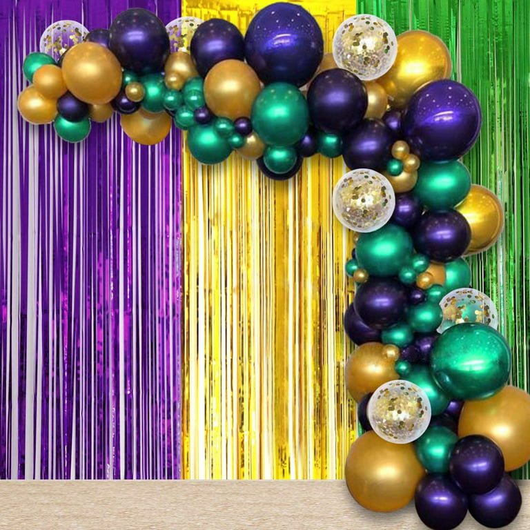 110 Pack Mardi Gras Balloons Party Decorations Purple Green Gold Balloon  Garland Arch Kit Fringe Curtains for Mardi Gras Birthday Baby Shower
