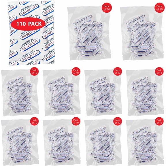 110 Packs 100cc Food Grade Oxygen Absorbers (11x packs of 10), for Storage, Long Term Freshness Works in Mylar Bags Mason Jars and Vaccum