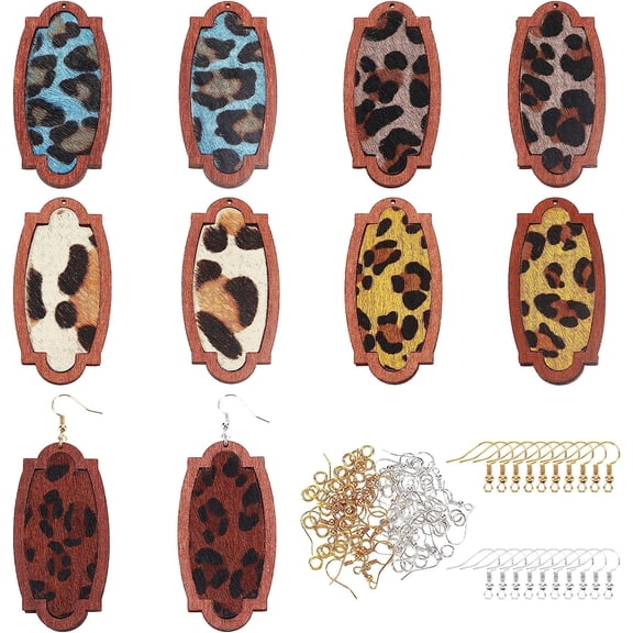110 Pcs 5 Color Wood Earring Pendant Kit Leopard Pattern Leather Wooden Statement Earrings Wood Earrings Making Kit with Earring Hooks and Jump Rings for Earring Necklace Jewelry Making Colorful