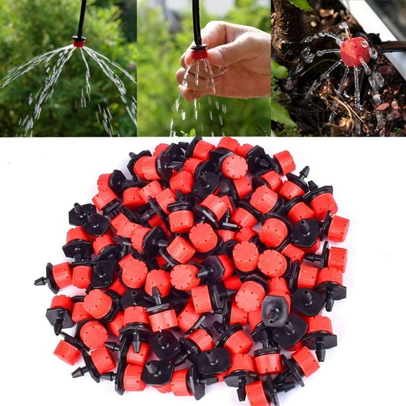 110 Pcs Adjustable Irrigation Drippers Sprinklers Emitter Drip Anti-Clogging Watering System for Flower beds,Gardens, Lawn on 1/4'' Barb(Red)