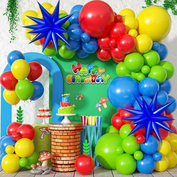 110 Pcs Balloon Arch Garland Kit for cartoong Theme Birthday, HolidayGraduation,Party Decorations for Game Theme Mario Birthday, Holiday,Graduation,Party Decorations