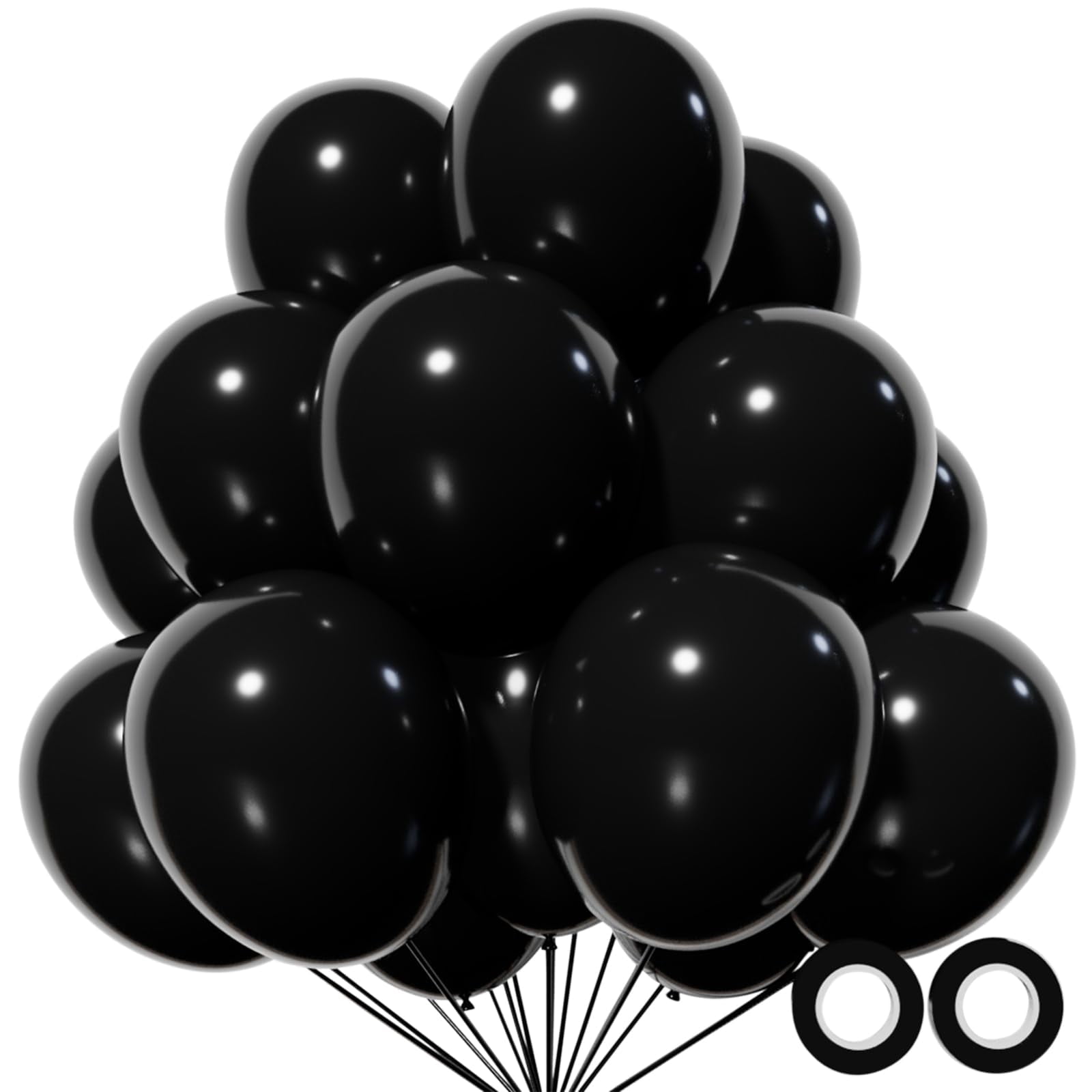 100 Pcs Black Balloon 12 inch, Black Latex Balloons for Birthday Party Baby Shower Wedding with 2 Ribbons