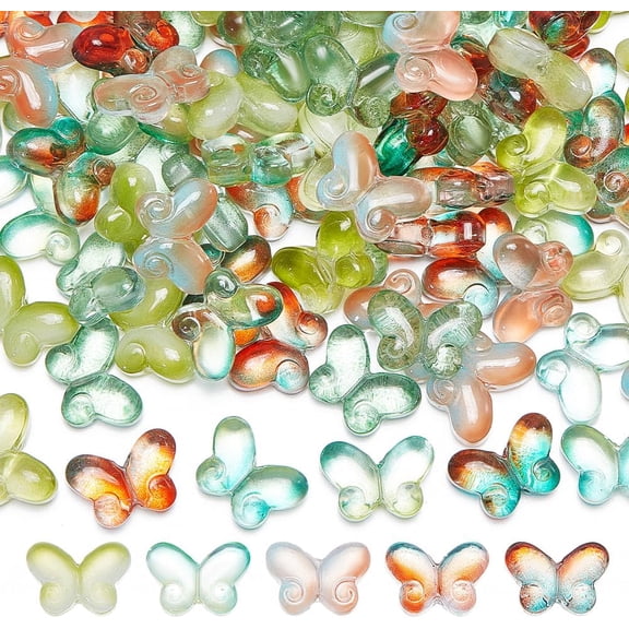 110 Pcs Butterfly Glass Beads 5 Colors Transparent Butterfly Spacer Beads Animal Insect Loose Charms for DIY Necklaces Earrings Bracelets Jewelry 1mm Hole