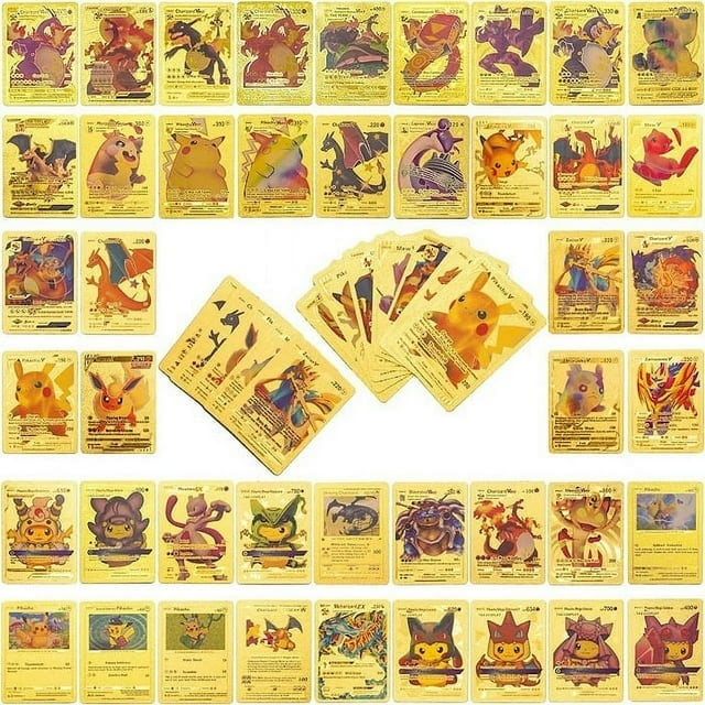 110 Pcs Gold Foil Card TCG Deck Box, Including Assorted Rare Charizard