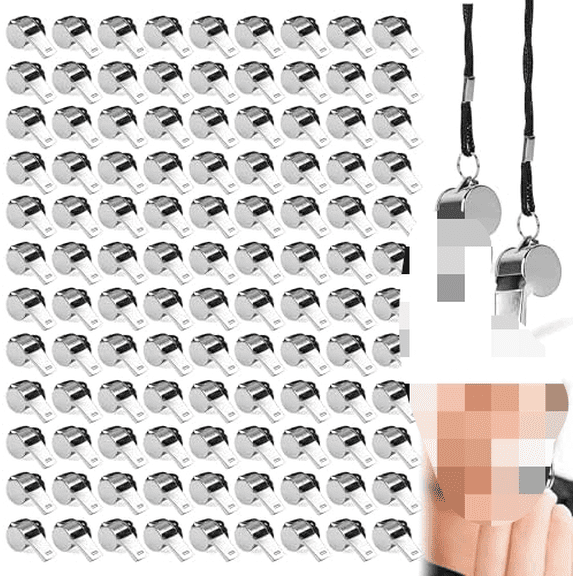 110 Pcs Metal Stainless Steel Whistle with Lanyard, for Coach Whistles Adults Emergency Loud Sound Whistle for Polices School Sports Teachers, Coaches, Police,Training ,Football Referee (Black Rope)