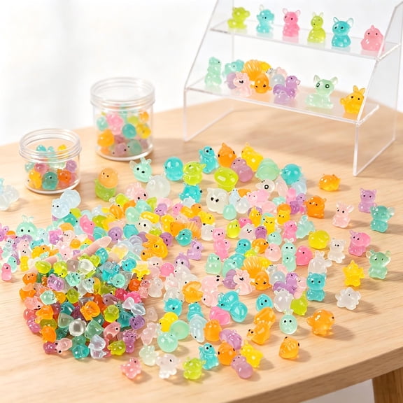 110 Pcs Mini Resin Animals Set, Glows in the Dark, Tiny Small Figures for Party Favors Stuffers, Fairy Garden, Dollhouse, Potted Decor