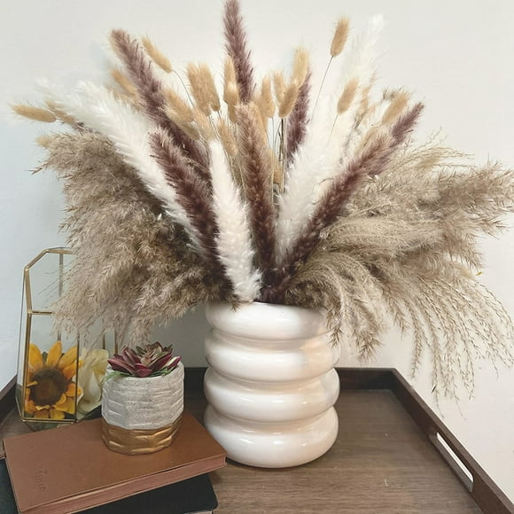 110 Pcs Natural Dried Pampas Grass Bouquet, Bunny Tails Dried Flower, Long-Lasting Dried Flowers Bouquet for Home Wedding Decor, 17'' (Without Vase)